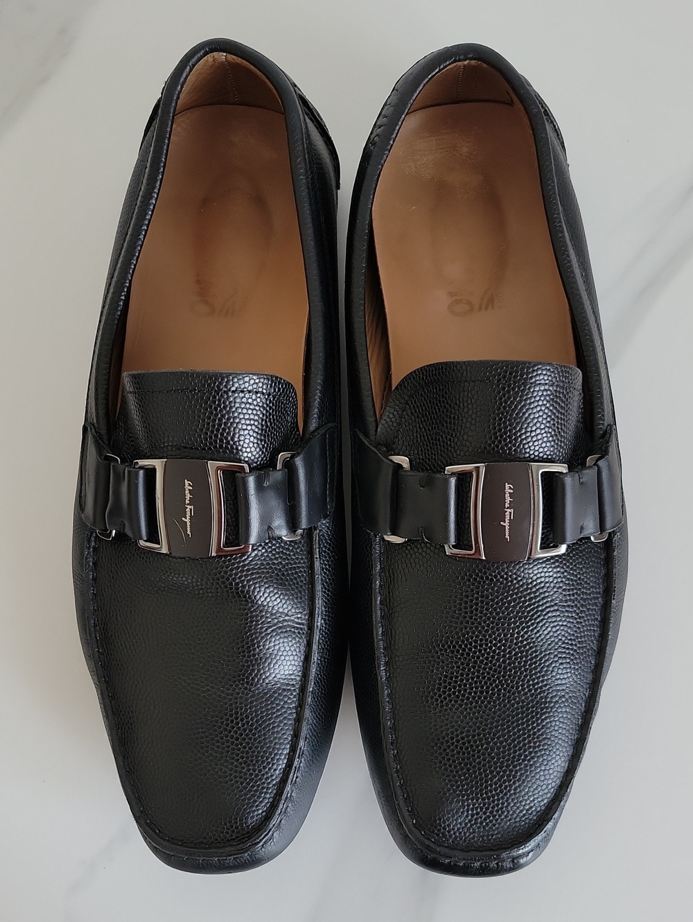 Salvatore Ferragamo Black Pebbled Leather Bit Loafers